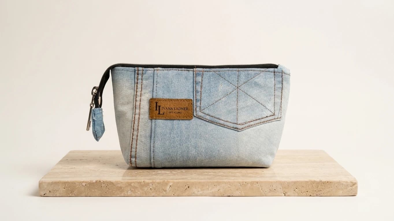 Neceser Denim Celeste & Bolsillo Geométrico - Ver imagen 1