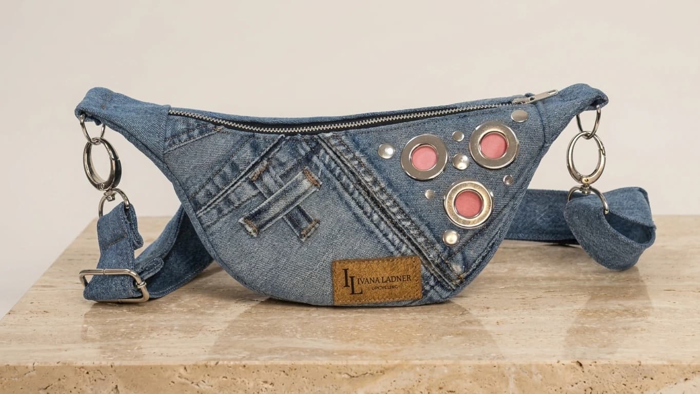 Light Denim & Pink Grommets Belt Bag - View image 1