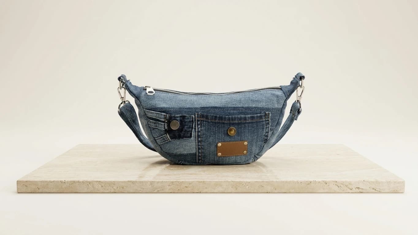Riñonera Media Luna Denim Celeste & Bolsillo Clásico - Ver imagen 1