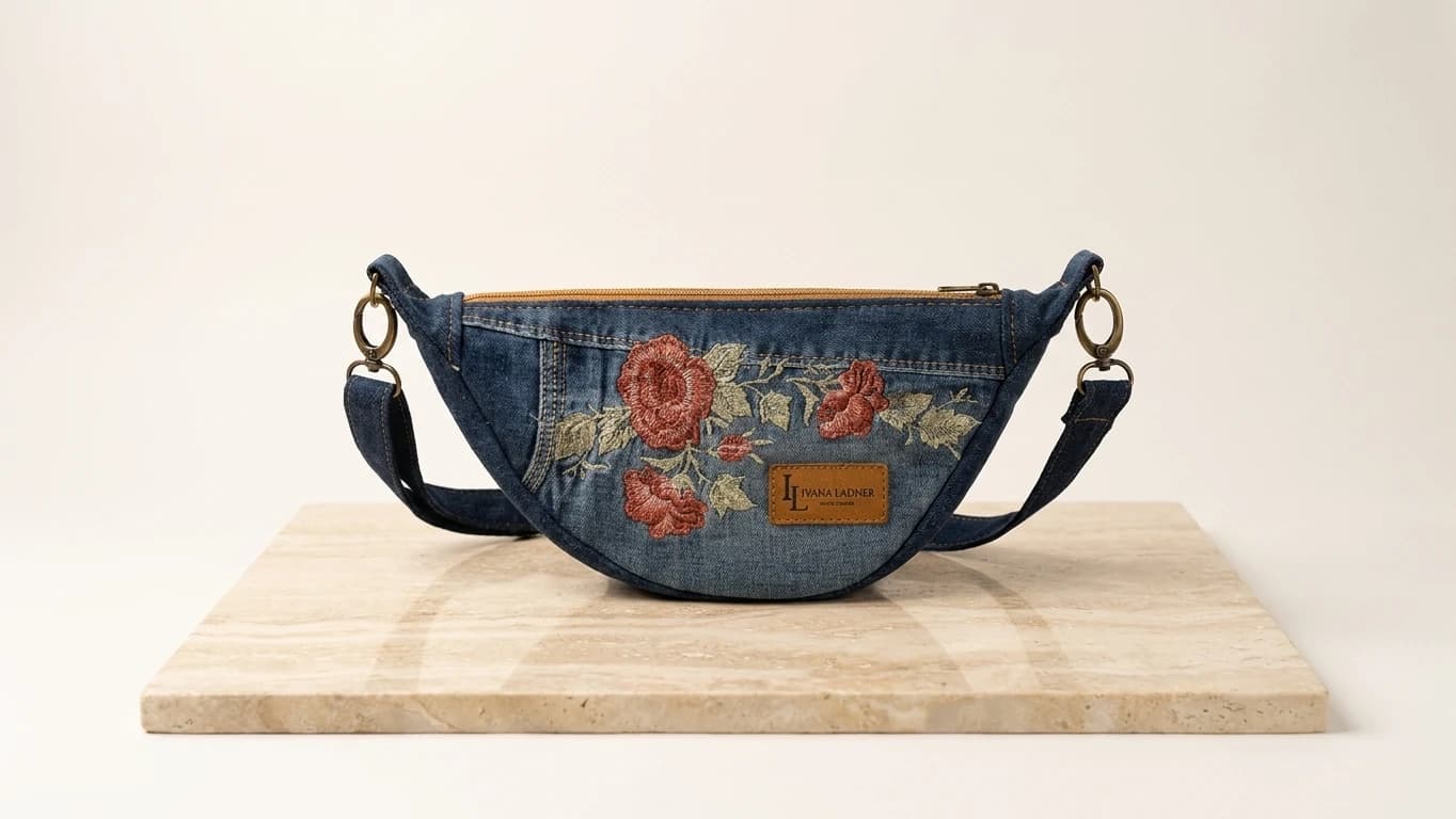 Riñonera Media Luna Denim & Rosas - Ver imagen 1
