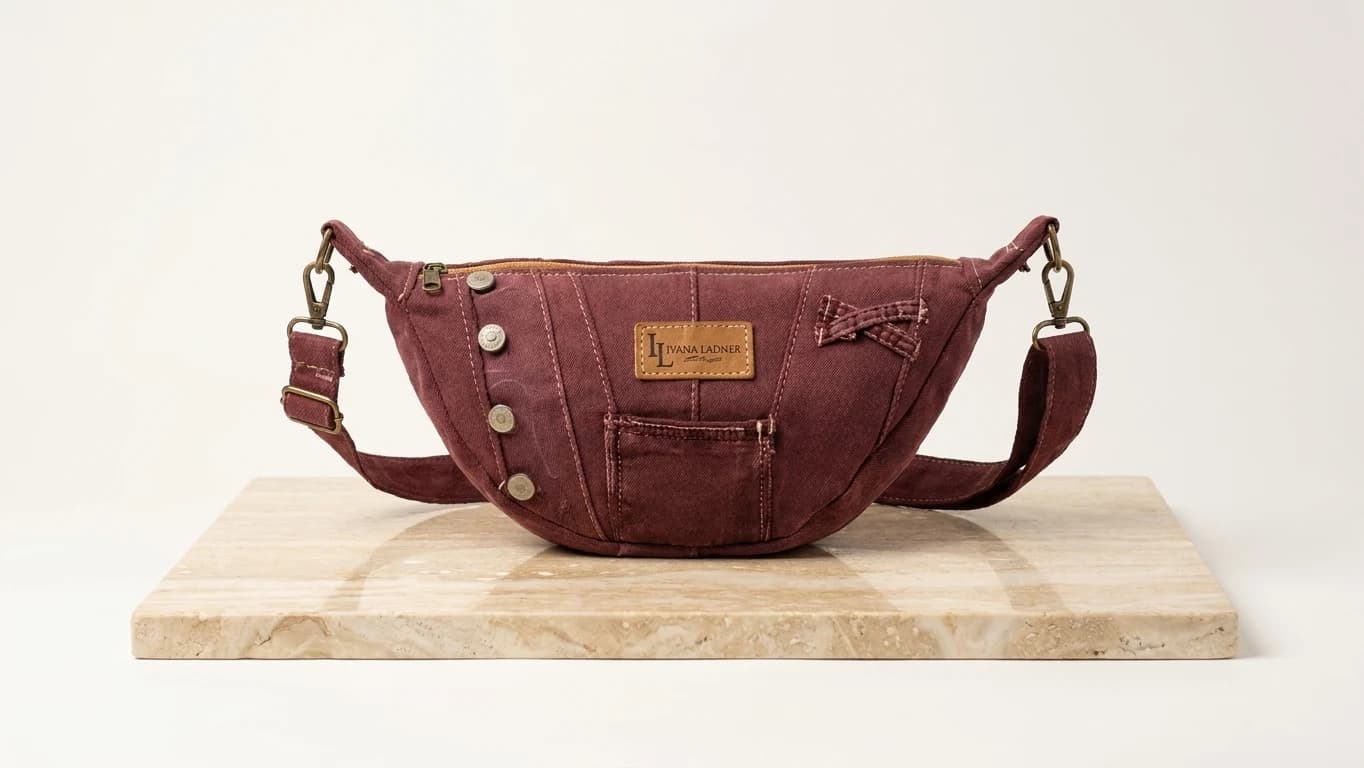 Riñonera Denim Borgoña & Botonería Vintage - Ver imagen 1