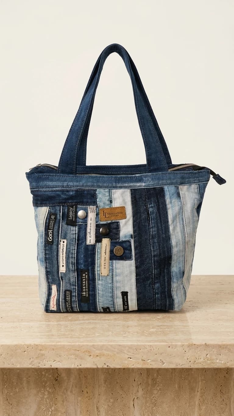 Tote Franjas Índigo & Tipografía Vintage - Ver imagen 1